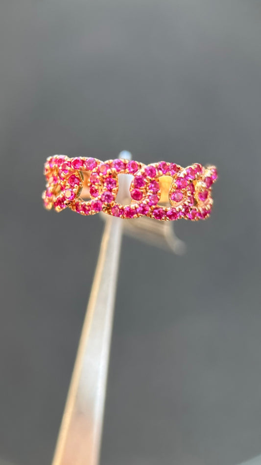 0.83ct Ruby Cuban Link Ring in 14K Yellow Gold