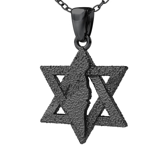 Land of David Pendant in Solid 14K White Gold - Antique Black Rhodium Finish (GunMetal)