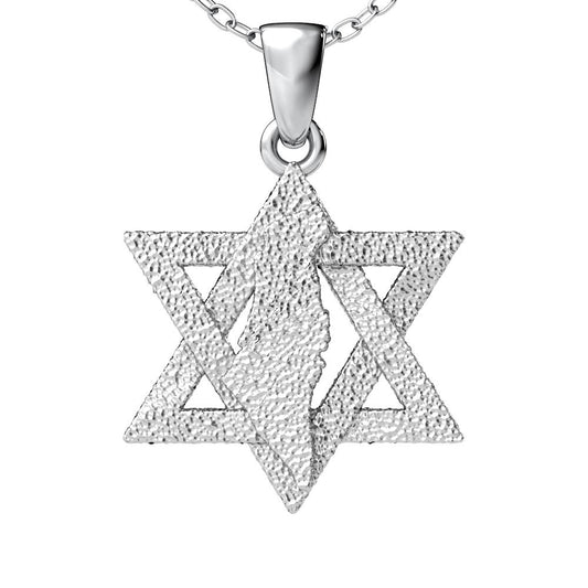 Land of David Pendant in Solid 14K White Gold