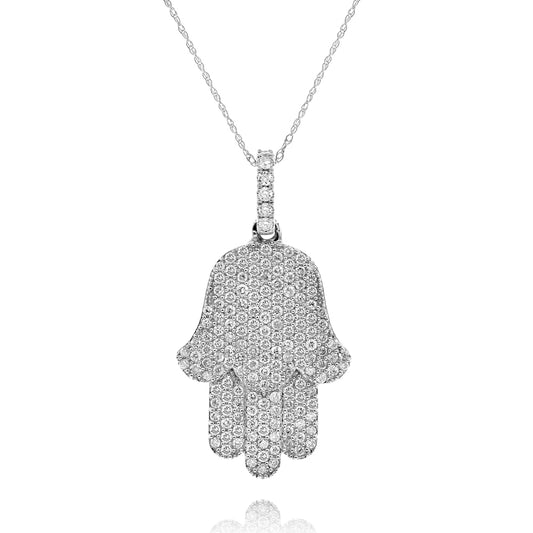 1.10ct Diamond Hamsa Pendant in 14K White Gold