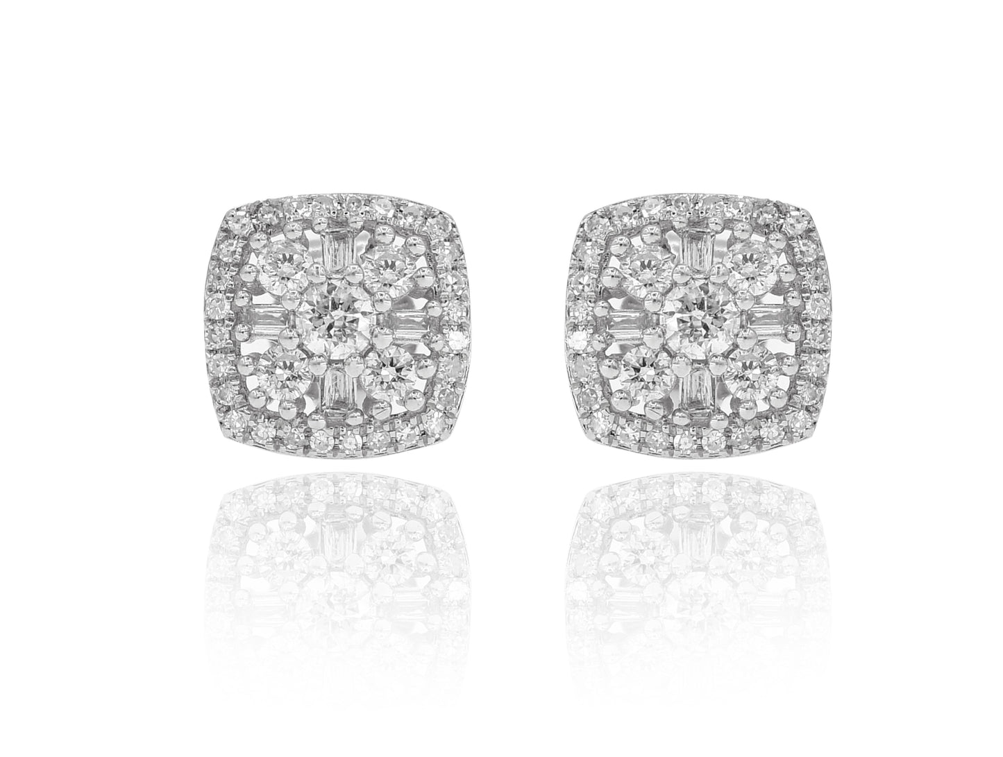 0.49ct Baguette And Round Diamond Cluster Studs in 14K Rose Gold